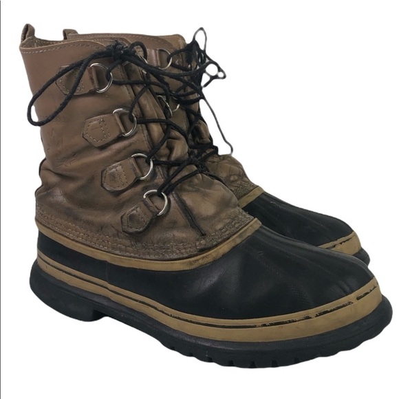 Sorel Caribou Tan Black Leather Rubber Lace Up Boots main image 5